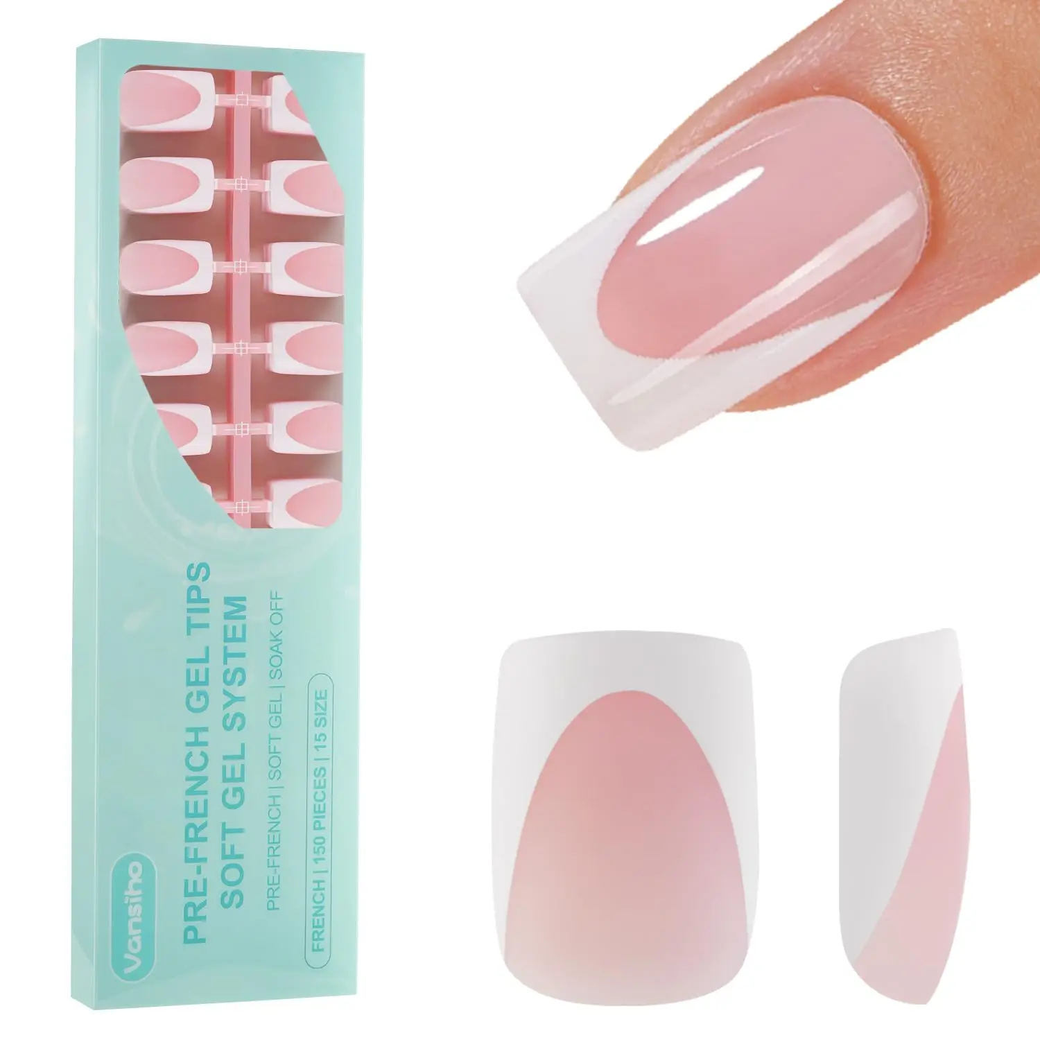 Nail Art Pink Soft - Deep French Gel Nail Tips, 150Pcs