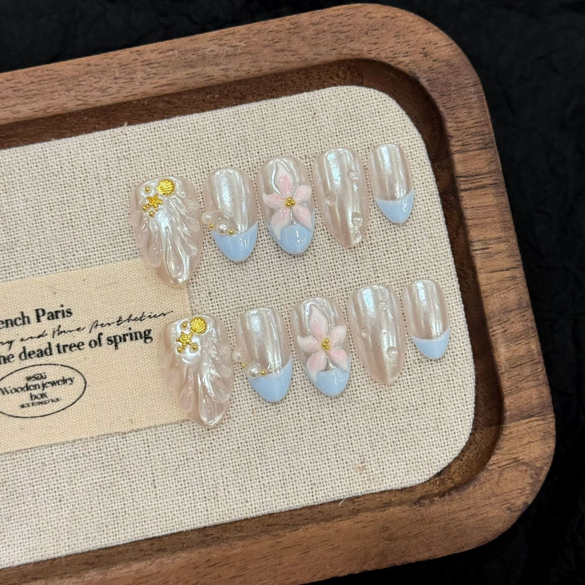 Nail Art French Nails - 10pcs Handmade Pressed Almond Nail Art,