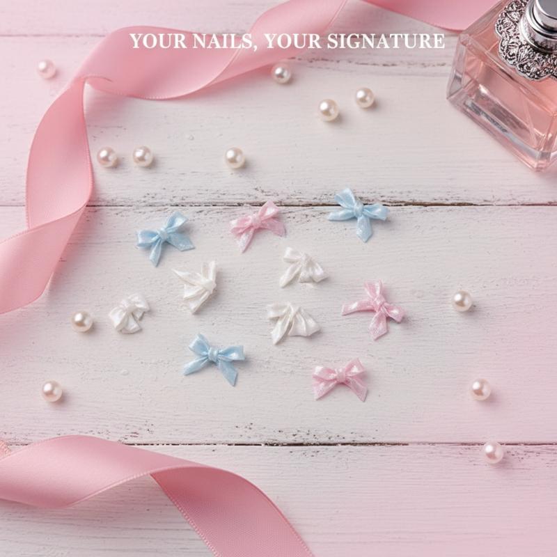 Nail Art Pink Soft - Satin Bow Nail Art Accessories Set