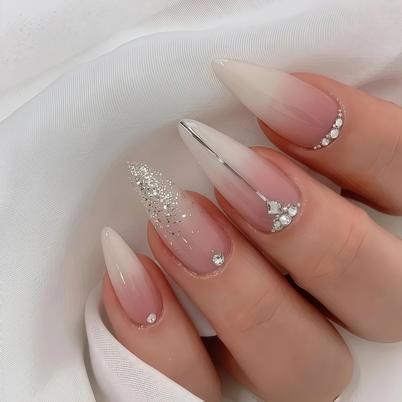 Nail Art Pink - 24PCS Long French Almond Press False