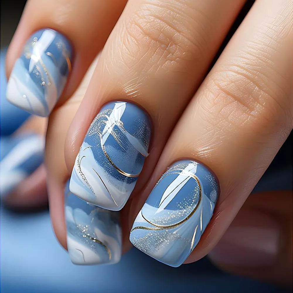 Nail Art Pink - 24Pc Blue Ocean Fake Nails Short