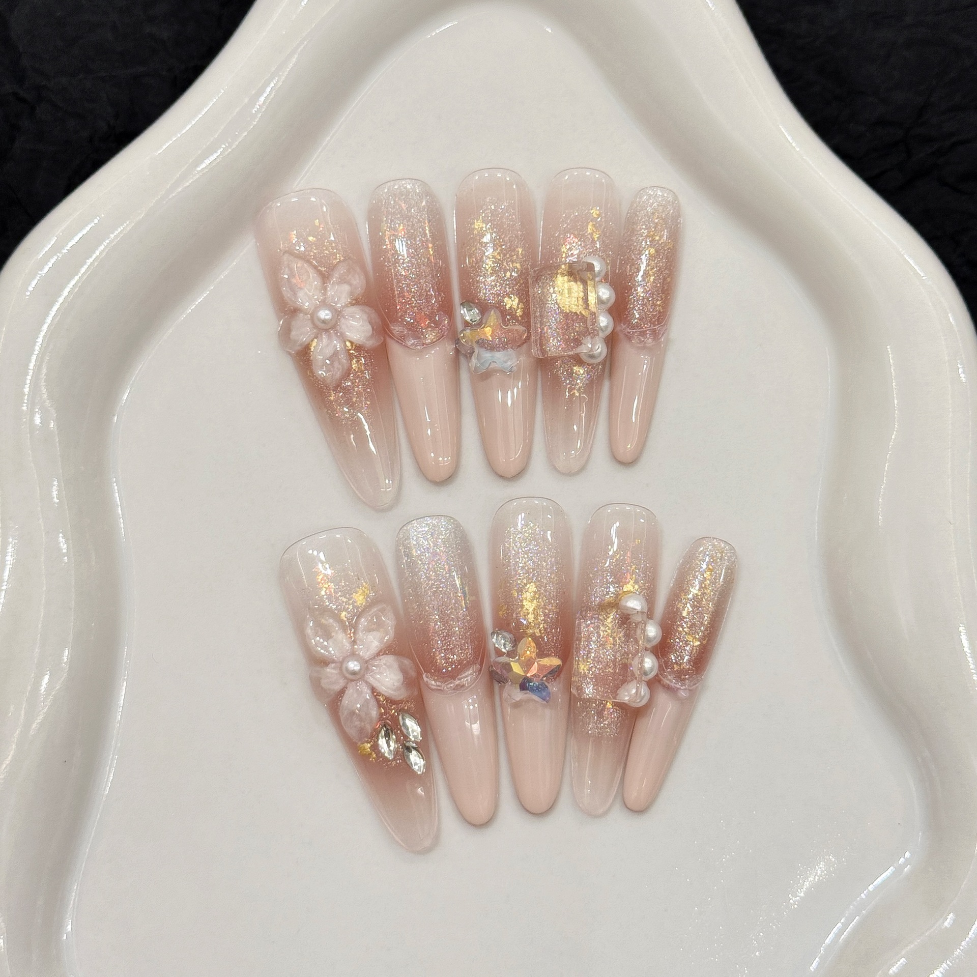 Nail Art Pink - 10pcs Pure Hand Pressed Stiletto Nail