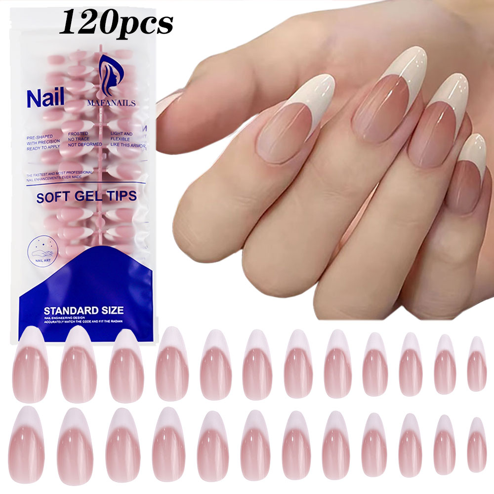 120pcs Pink Medium Almond Fren - Nail Art Pink recension och pris