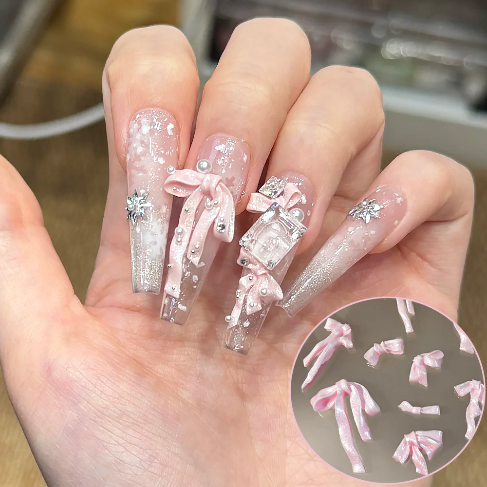 50pcs Pink 3D Soft Carving Bow - Nail Art Pink Soft recension och pris