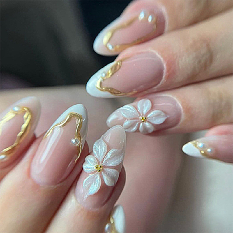 24pcs Flower Long Almond Press - Nail Art French Nails recension och pris