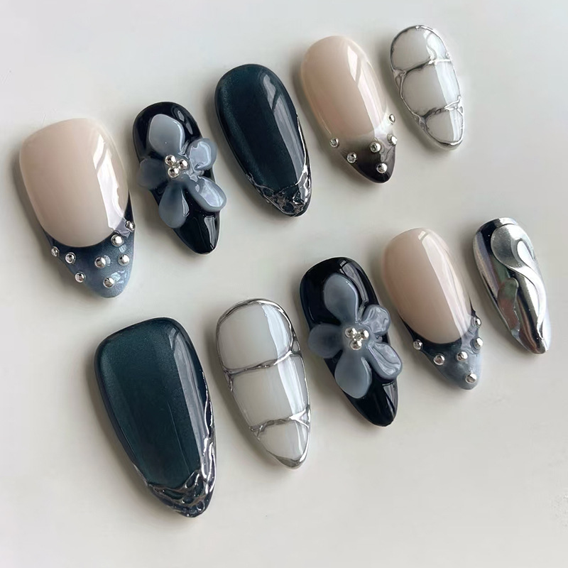 24pcs Flower Long Almond Press - Nail Art French Nails recension och pris