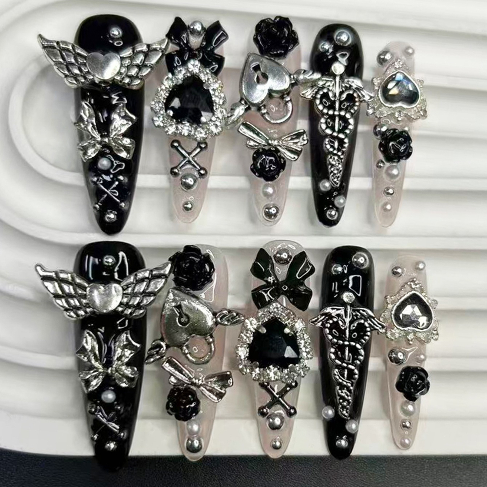 10PCS Jirai Y2K Black Pink Lon - Nail Art Pink recension och pris
