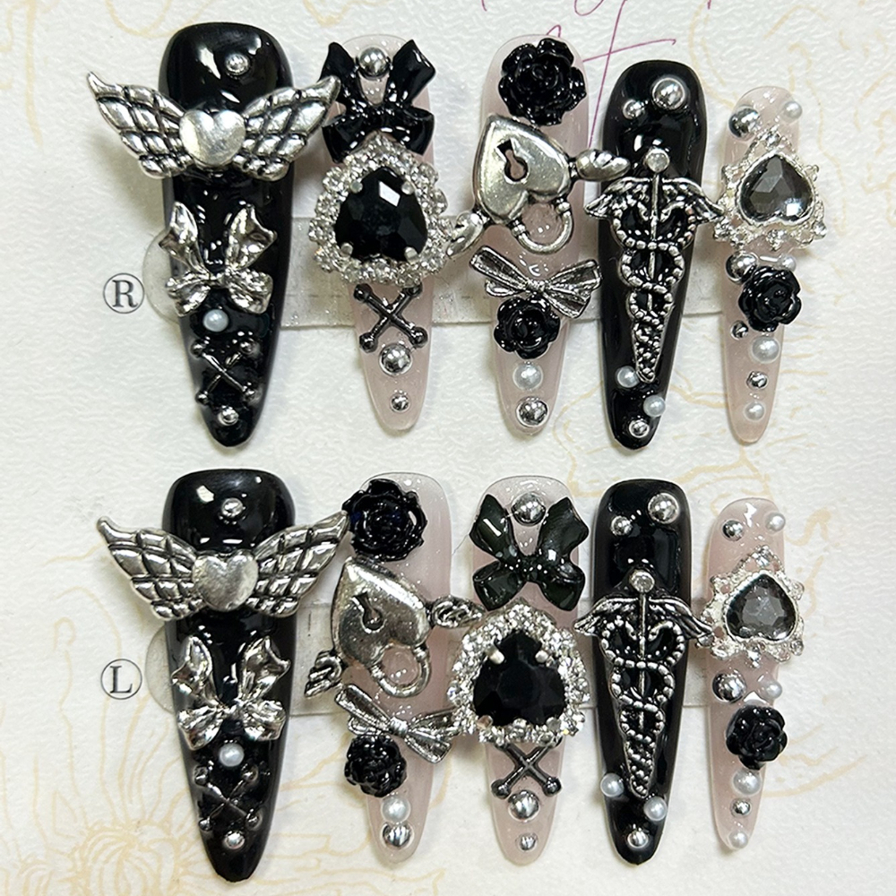 10PCS Jirai Y2K Black Pink Lon - Nail Art Pink recension och pris