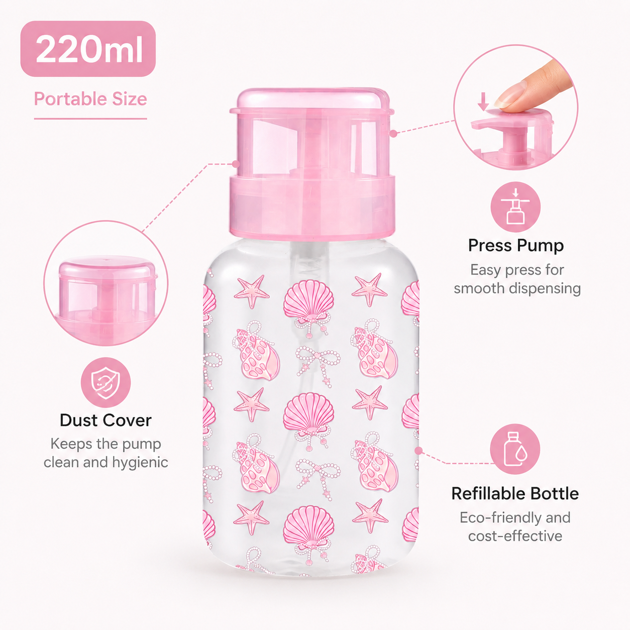 220ml Pink Shell Print Pump Di - Nail Art Pink recension och pris