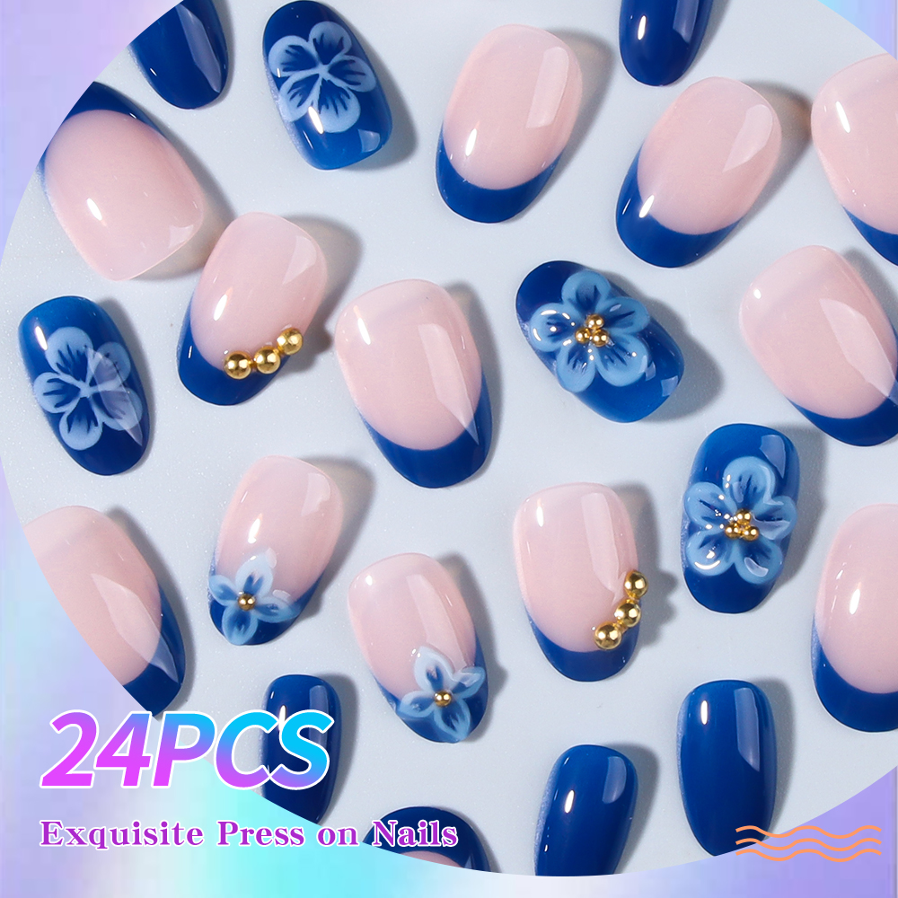 24pcs Short Oval 3D Gel Nail S - Nail Art French Nails recension och pris