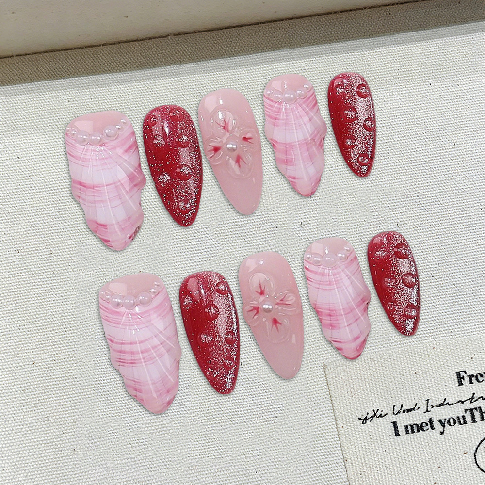 10pcs Medium Almond Handmade P - Nail Art Pink recension och pris