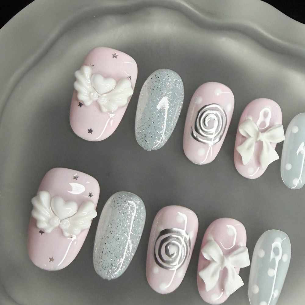 Korean Vintage Wishcore Short  - Nail Art Pink recension och pris
