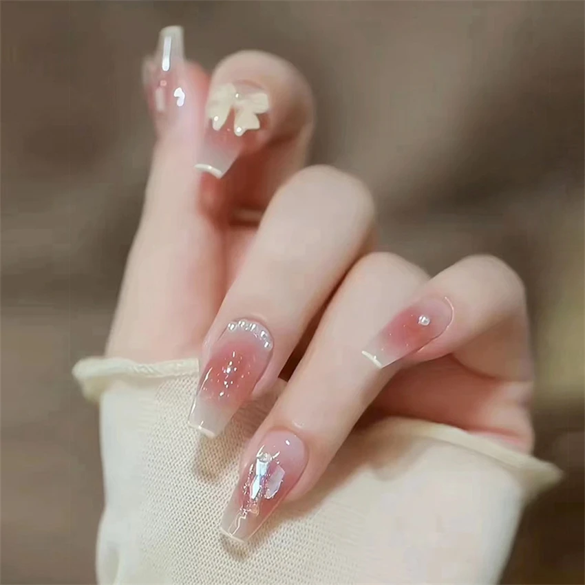 24Pcs/Set Fake Nails Art Bow P - Nail Art French Nails recension och pris